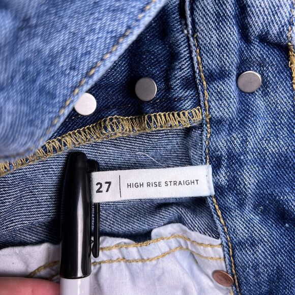 PacSun‎ Jeans Womens 27 Blue High Rise Straight Distressed Raw Hem Button Fly - Picture 7 of 14